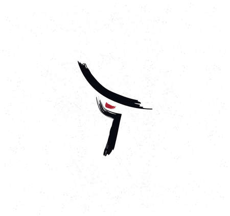 retro template for the logo. a woman's face made of three strokes of paintのイラスト素材
