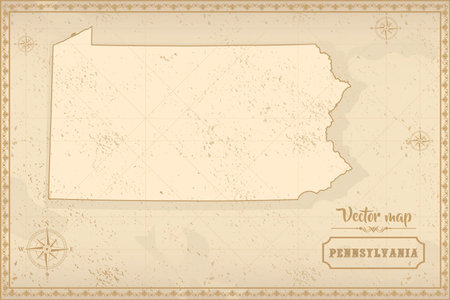 Map of Pennsylvania in the old style, brown graphics in retro fantasy style