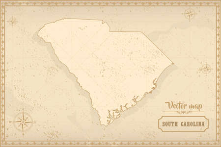 Map of South Carolina in the old style, brown graphics in retro fantasy styleのイラスト素材