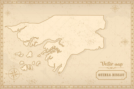 Map of Guinea-Bissau in the old style, brown graphics in retro fantasy styleのイラスト素材