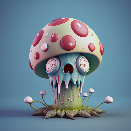Fantasy mushroom with spines and dots. 3d illustration.の写真素材
