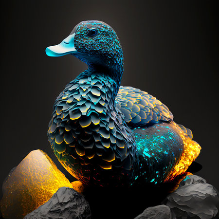 Duck on the stone. 3D illustration. 3D rendering.の写真素材