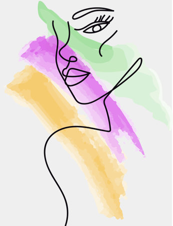 Abstract drawing of a woman's face on a colorful background. Vector illustrationのイラスト素材