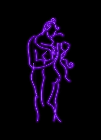 Neon couple in love. Vector illustration of a man and woman.のイラスト素材