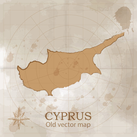 Map of Cyprus in the old style, brown graphics in retro fantasy styleのイラスト素材