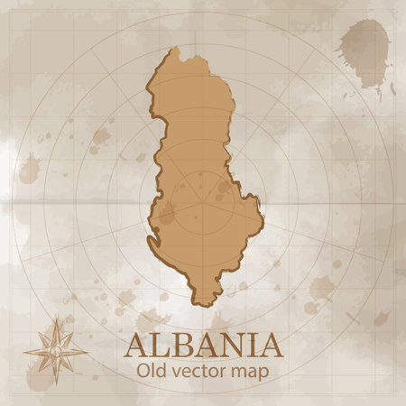 Map of Albania in the old style, brown graphics in retro fantasy styleのイラスト素材