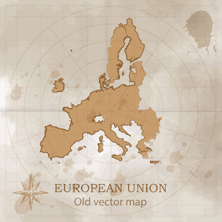 Map of EU in the old style, brown graphics in retro fantasy styleのイラスト素材