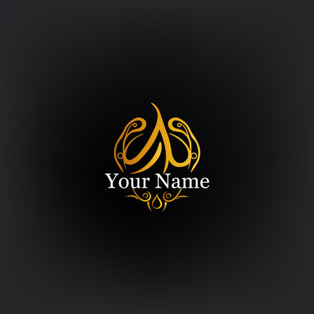 A luxurious logo with an Arabic-style design in a captivating gold color scheme, representing opulence and refinement.のイラスト素材