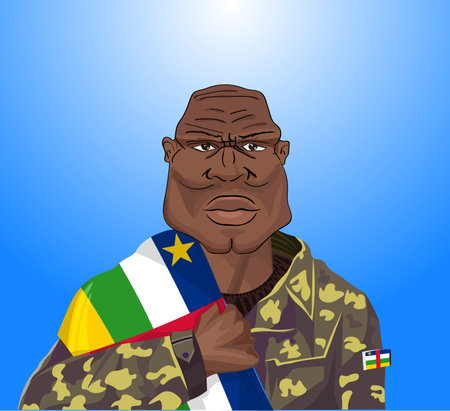 Embrace the essence of bravery and patriotism! Witness the power of an Central African soldier with the national flag. Fuel your designs with pride.のイラスト素材