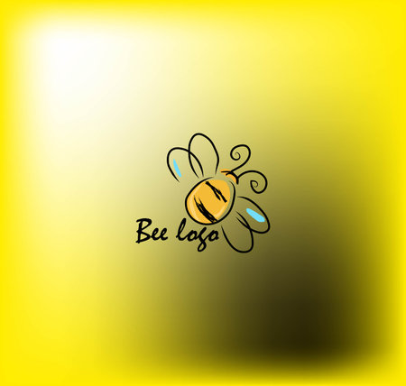 Bee logo on yellow background. Vector illustration of a bee logo.のイラスト素材
