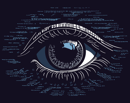Unlock a digital realm of creativity with our mesmerizing ASCII art eye. Futuristic and visually captivating.のイラスト素材
