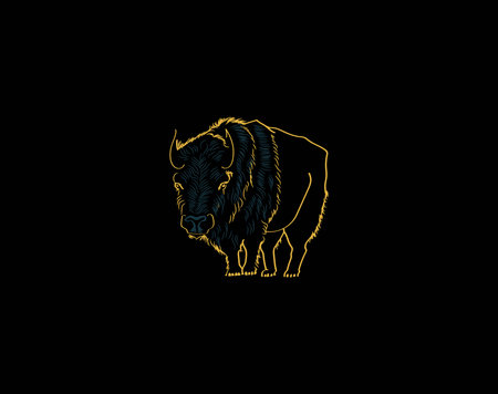 Bison head logo template vector icon illustration design isolated on black backgroundのイラスト素材
