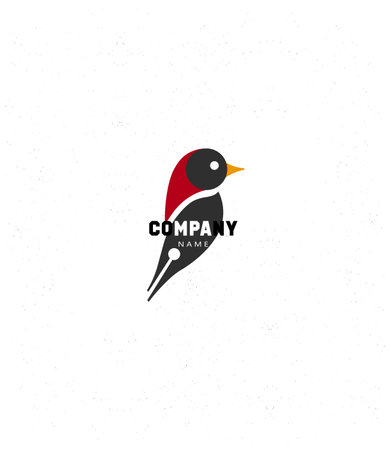 Cute bird logo design template. Vector illustration. Black and red colors.のイラスト素材