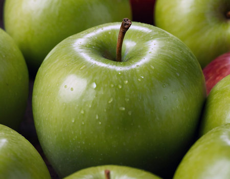 Savor the fresh, tangy allure of our vibrant green apple photos. Give your food content an irresistibly wholesome crunch by downloading these succulent apple visuals today.の写真素材