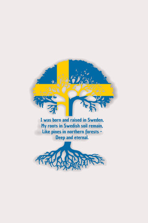 Swedish roots and symbolism: a tree with the Swedish flag, embodying national pride and love for natureのイラスト素材