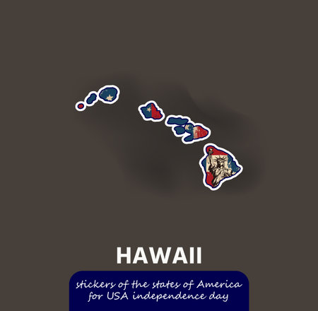 Show your Hawaii pride with this vintage-style sticker featuring the state's outline, the American flag, and the iconic Statue of Liberty!のイラスト素材