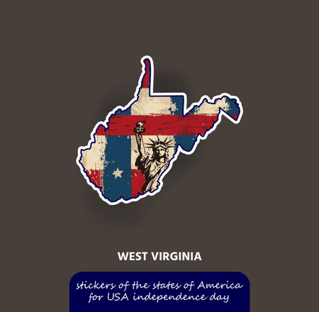 Show your West Virginia pride with this vintage-style sticker featuring the state's outline, the American flag, and the iconic Statue of Liberty!のイラスト素材
