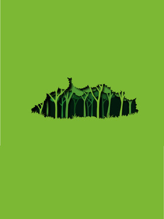 Minimal forest silhouette on green backgroundâeco-friendly design symbolizing nature and conservation.のイラスト素材