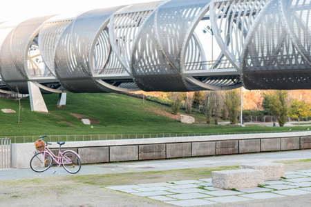 With bicycles vintage pink flowers baskets.の写真素材