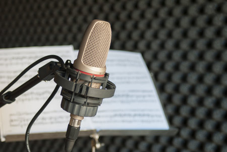Condenser microphone and scoreの写真素材