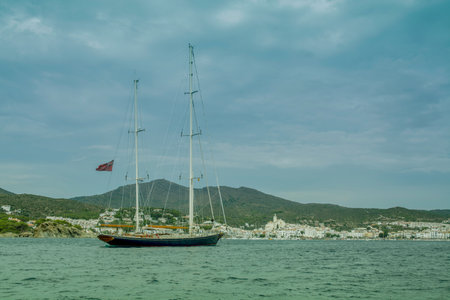 view of the fishing village of Cadaques from the seaの写真素材