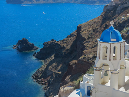 views of the village of Oia in Santoriniの写真素材