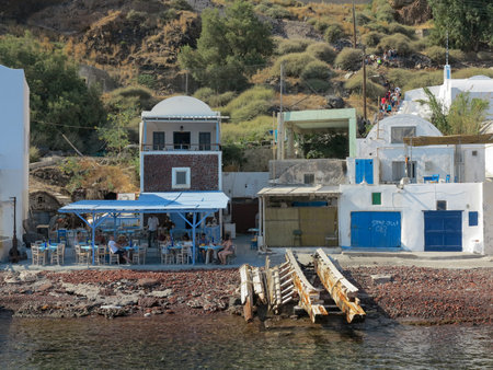 volcanic landscape of the island of Santoriniの写真素材