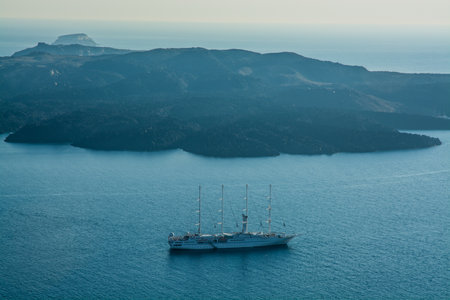 volcanic landscape of the island of Santoriniの写真素材