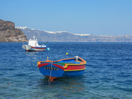 Fishing boat on a mediterranean islandの写真素材