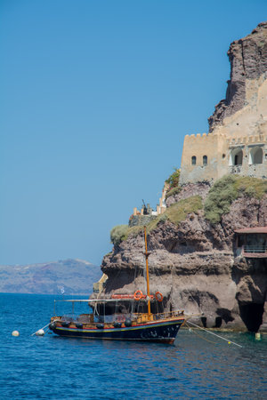 volcanic landscape of the island of Santoriniの写真素材