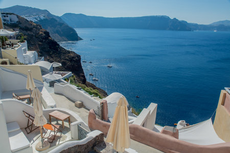 views of the village of Oia in Santoriniの写真素材