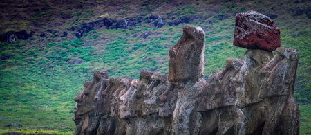 moais in Tongariki, Rapa Nui, Easter Islandの写真素材