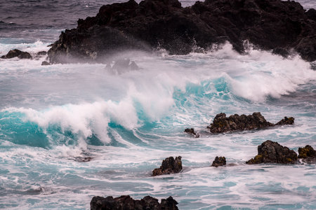 raging waves in the Pacific Oceanの写真素材