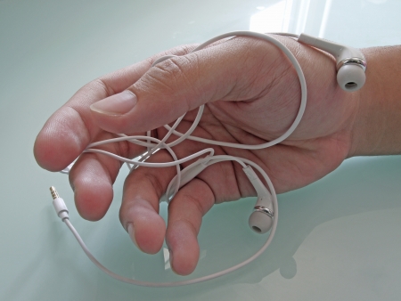 Wrapped earbud headphonesの写真素材