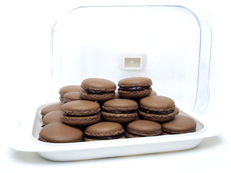 Chocolate macarons isolatedの写真素材