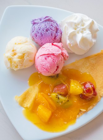 Fruit ice-cream and soft crepeの写真素材