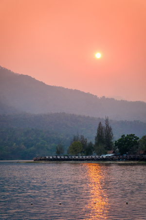 Sunset behind the lakeの写真素材