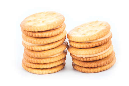 Peanut butter cream and biscuit in white backgroundの写真素材