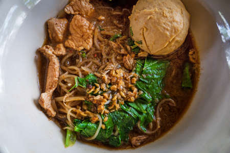 Asian noodle with blood soupの写真素材