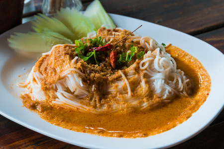 Rice vermicelli with curry sauceの写真素材