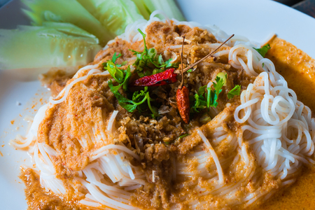 Rice vermicelli with curry sauceの写真素材