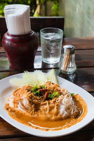 Rice vermicelli with curry sauceの写真素材