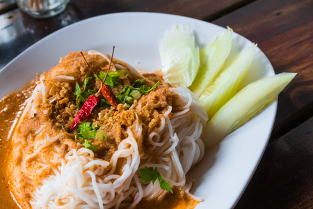 Rice vermicelli with curry sauceの写真素材