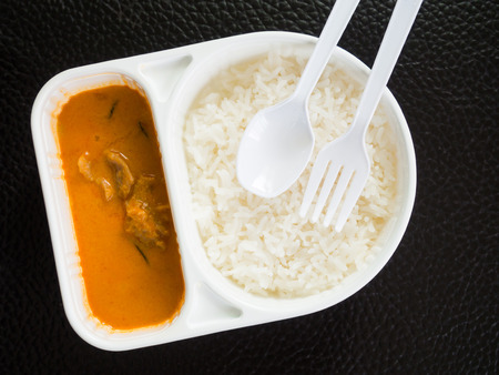 Rice and curry in the meal box setの写真素材