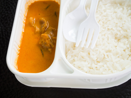 Rice and curry in the meal box setの写真素材