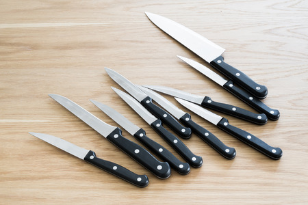 Set of kitchen knife on wooden tableの写真素材