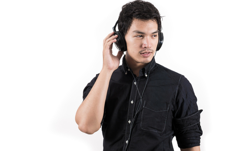 Isolated asian man with headsetの写真素材