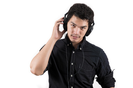 Isolated asian man with headsetの写真素材