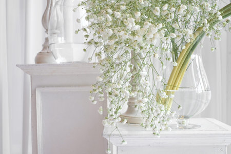 white flower display in the vase - soft focus