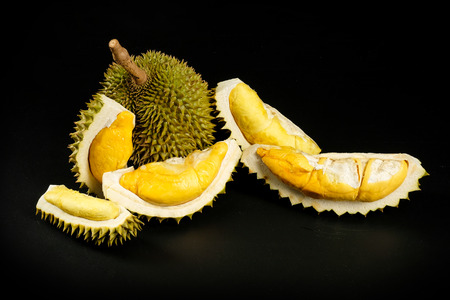 Durian - King of fruit in black backgroundの写真素材
